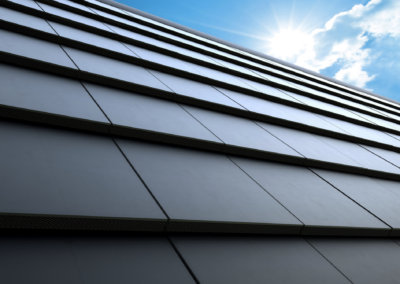 Modern Slate Black Polymer Lightweight Lifetime Energy-Efficient Roofing System Close-Up