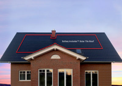 Modern Slate Black Solar Tile utilized/integrated with black Concrete roof tiles.