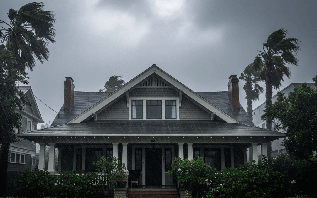 a house with a solar tile roof during a storm