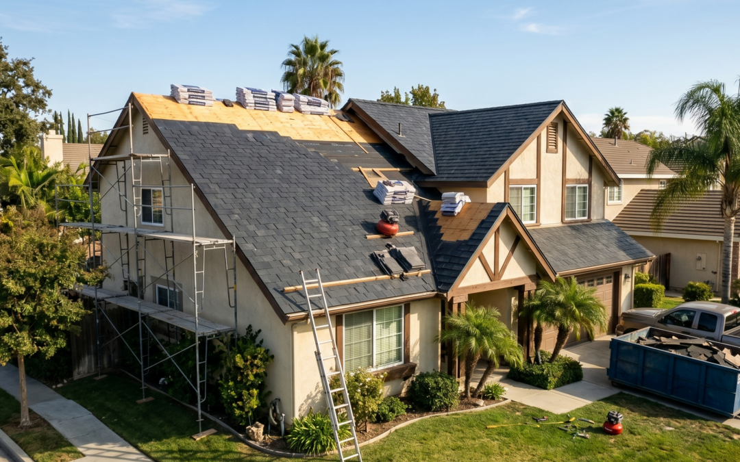 solar roof tiles being installed on house